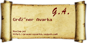 Grüner Avarka névjegykártya